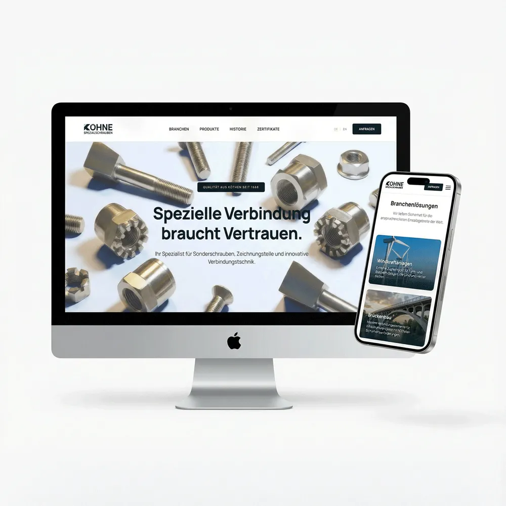Website von Köhne Spezialschrauben